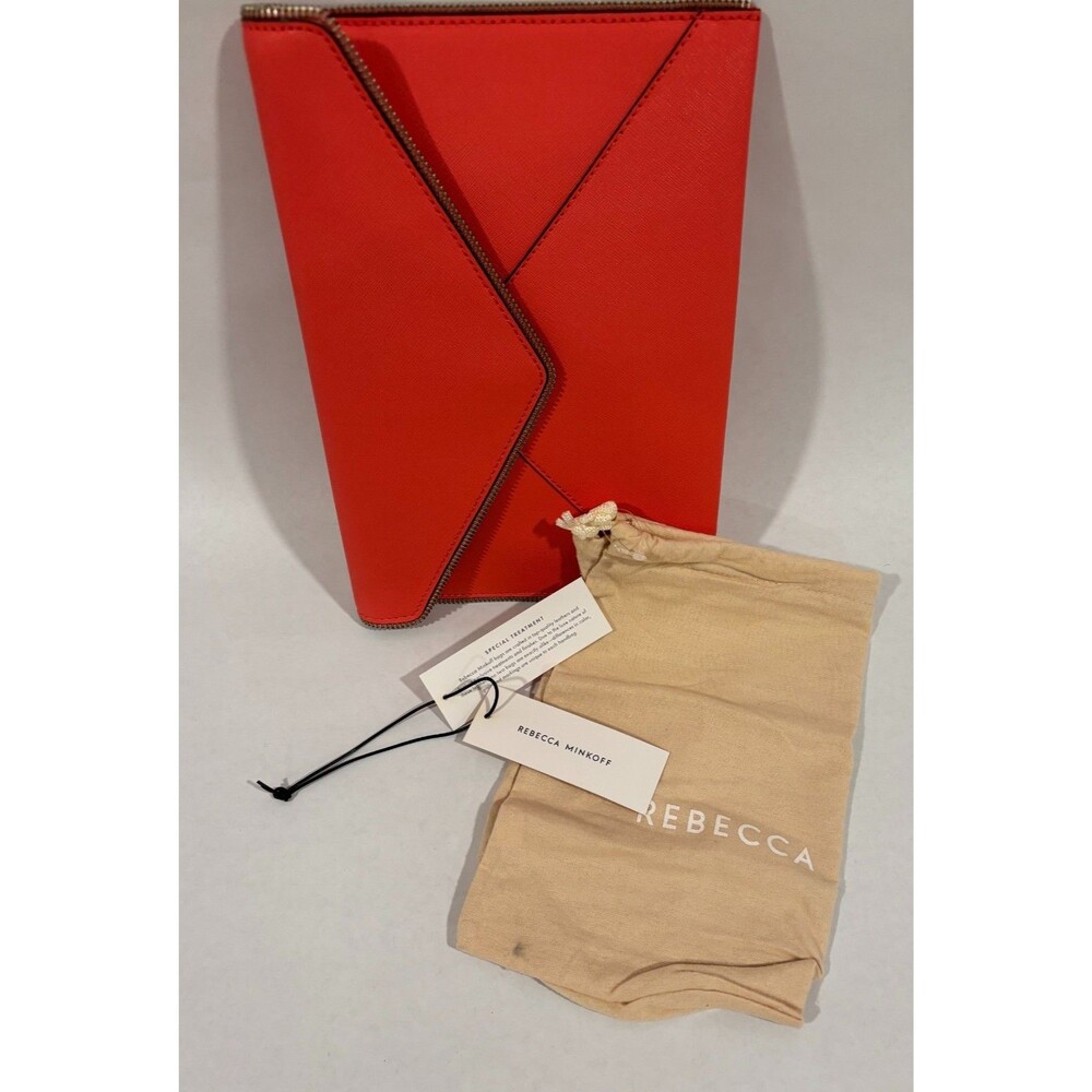 Rebecca Minkoff LEO envelope clutch leather color grapefruit zipper edge - Picture 5 of 6